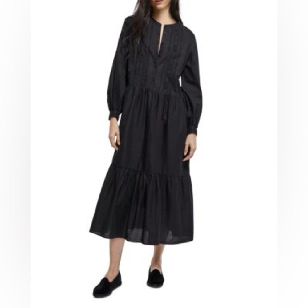 The Kooples Black Embroidered Cotton Long Sleeve Dress